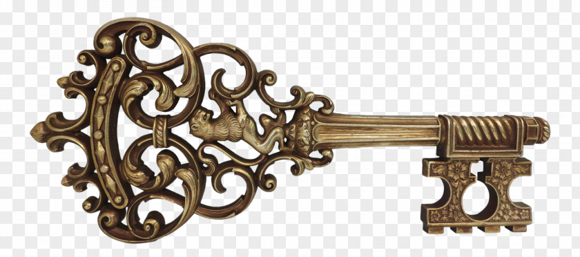 Key Skeleton Door Lock Brass PNG