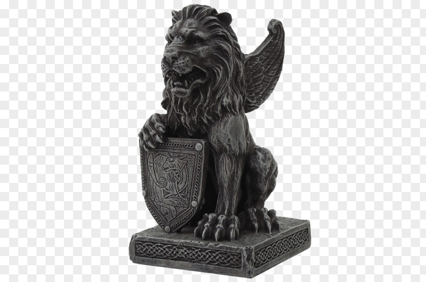 Lion Shield Winged Gargoyle Statue Sculpture PNG