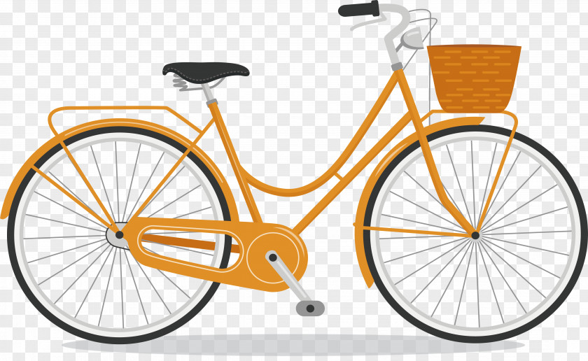 Orange Lady Bike City Bicycle Step-through Frame Kickstand Cycling PNG