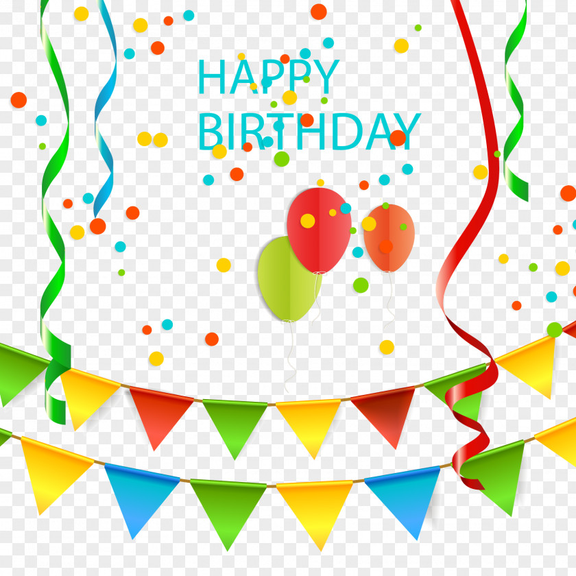 Balloon And Pull The Flag Birthday Card Vector Clip Art PNG