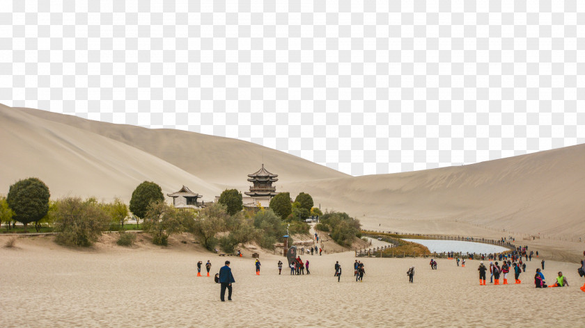 Crescent Lake In Dunhuang, Gansu Three Yueya Spring U9cf4u6c99u5c71 Wallpaper PNG