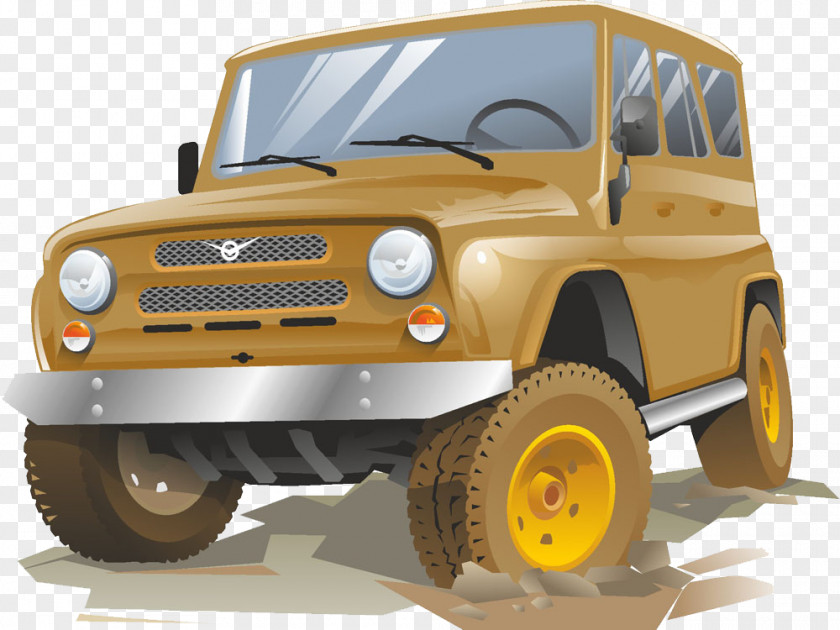 Hand Drawn Vector Cartoon Off-road Jeep Car LADA 4x4 GAZ-M20 Pobeda UAZ PNG