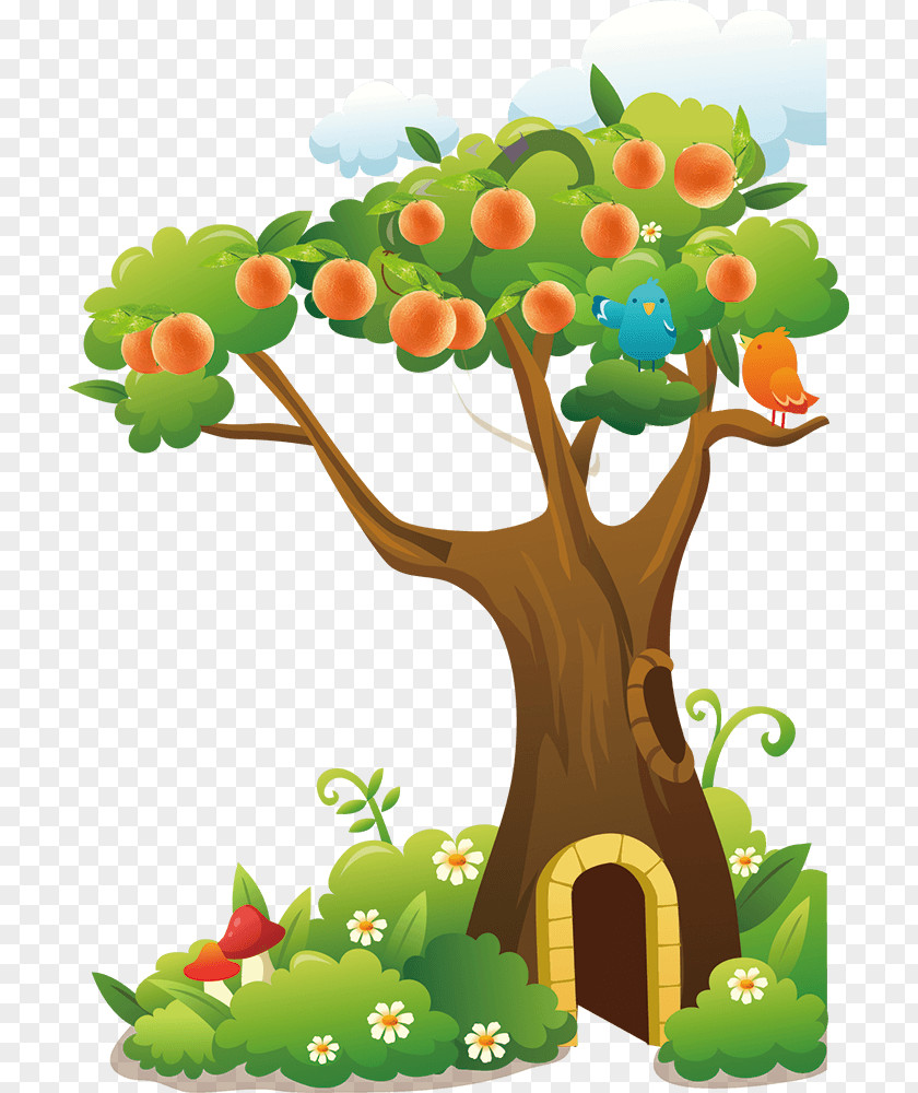Large Cartoon Tree Illustration Vector Graphics Image PNG
