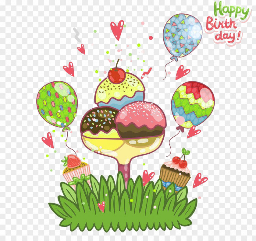 Hand-painted Cartoon Ice Cream Cones Birthday Cake Happy To You PNG