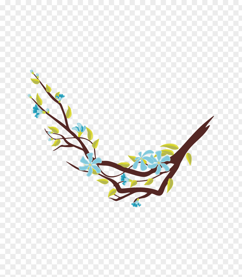 Red Twig Vector Blue Floral Decorations Flower Tree Euclidean PNG
