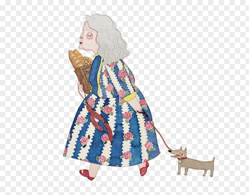 Grandmother Hold Bread Dog Drawing PNG