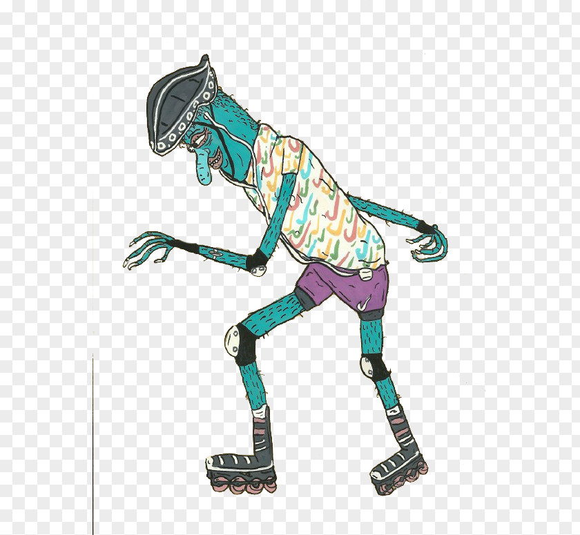 Cartoon Skateboarding Monster Illustration PNG