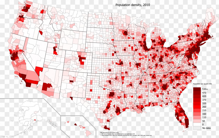 Population Contiguous United States Census Urban Area Density Map PNG