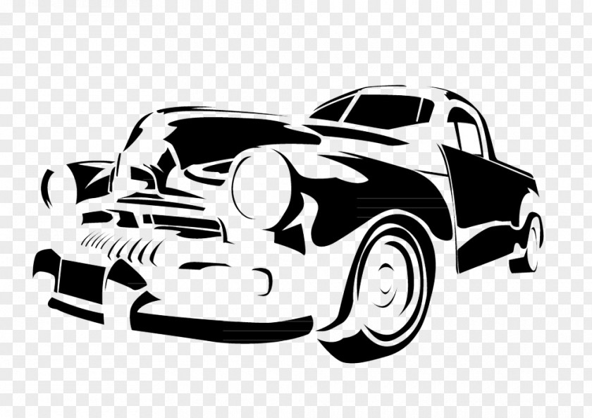 Black And White Hand-drawn Cartoon Illustration Of Old Cars Vintage Car Stencil PNG