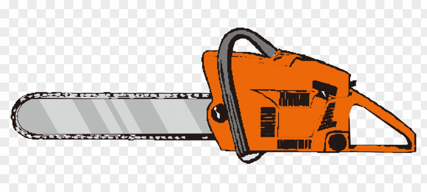Cartoon Painted Orange Chainsaw Drawing PNG