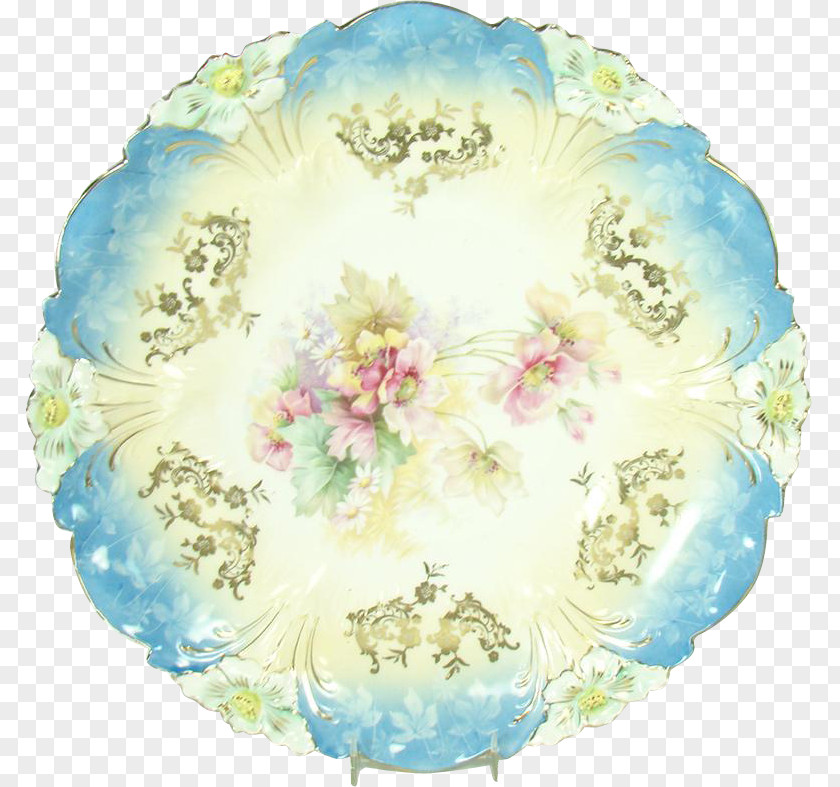 Porcelain Plate Letinous Edodes Cut Flowers Reinhold Schlegelmilch Platter PNG