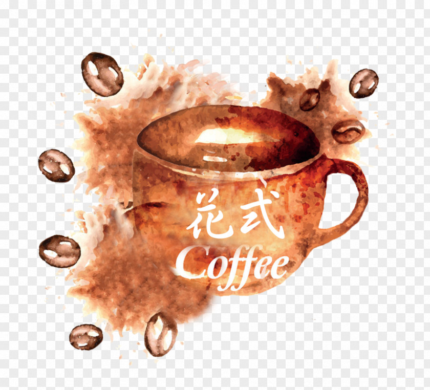 Watercolor Hand Painted Fancy Coffee Arabica Cup Drink PNG