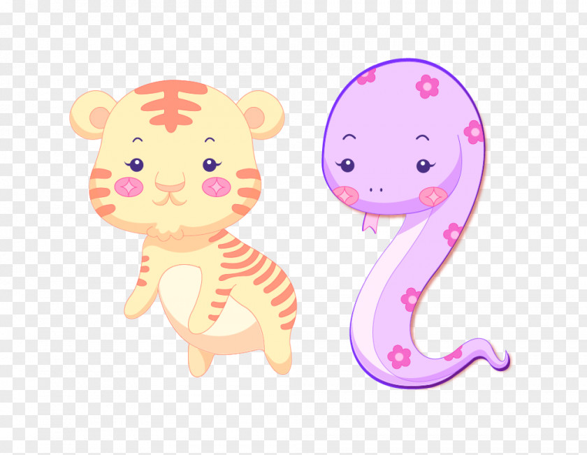 Cartoon Tiger Chinese Zodiac Snake Wu Xing Fortune Telling PNG