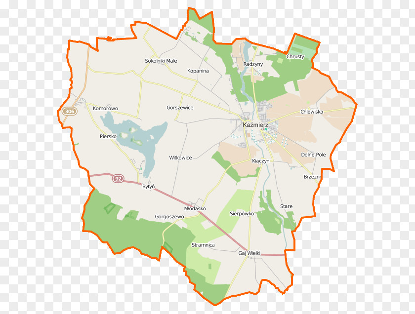 Map Kaźmierz Jezioro Bytyńskie Bytyń, Greater Poland Voivodeship Witkowice, Szamotuły County Młodasko PNG