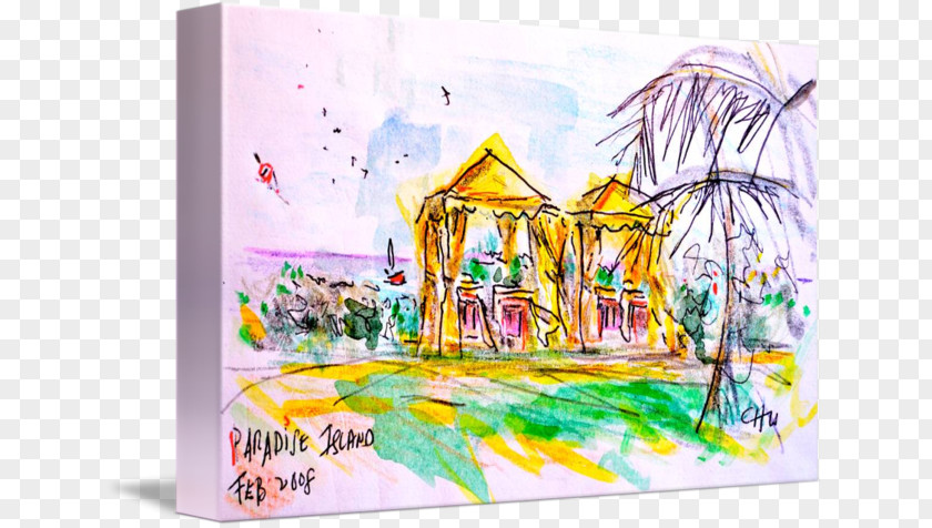 Paradise Island Watercolor Painting Amusement Park Art PNG