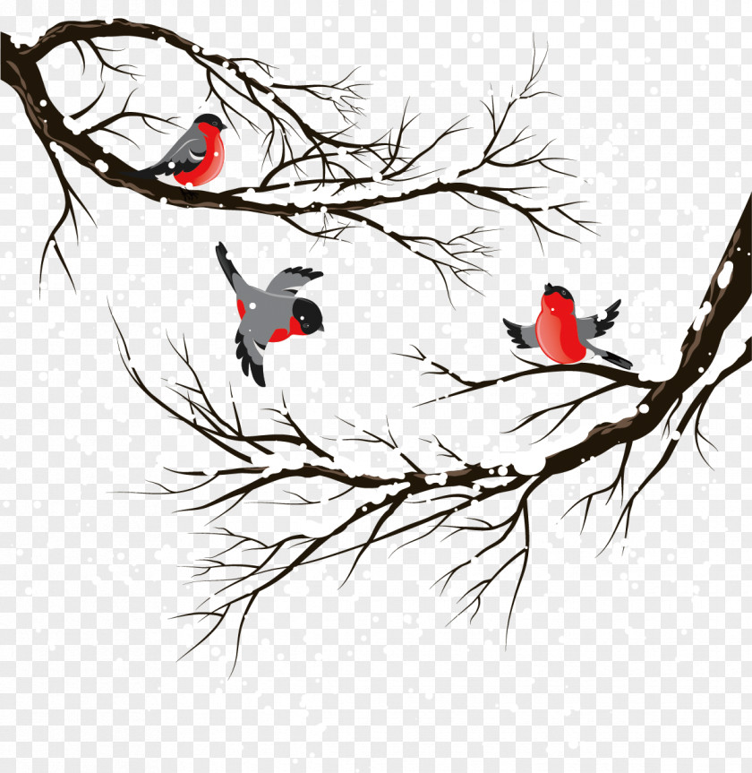 Creative Winter Bird Trees Illustration PNG