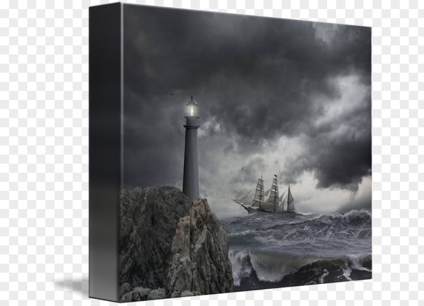 Retro Paper Lighthouse Storm Tall Ship PNG