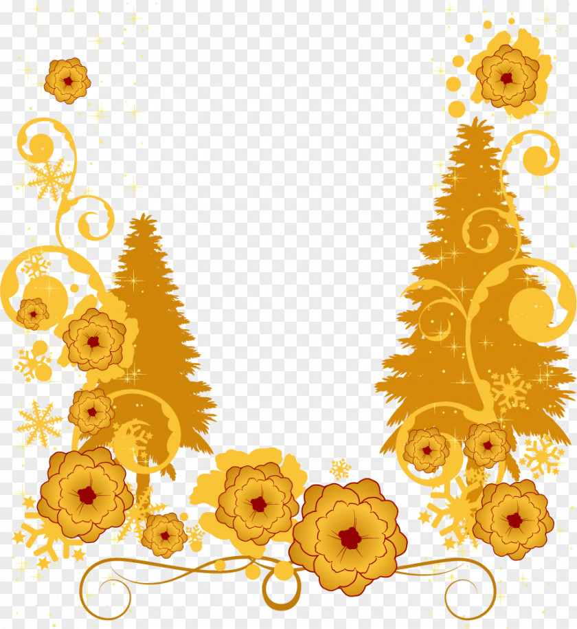 Taobao Creative, Flower, Flowers, Christmas Trees, Material, Gold Yellow Illustration PNG