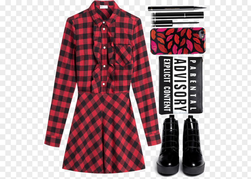Red Plaid Shirt And Leather Shoes Epcot Tartan Shirtdress Clothing PNG