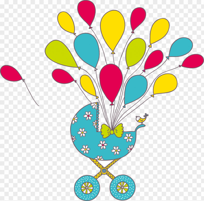 Cute Cartoon Balloons Trolley Drawing Greeting Card Illustration PNG