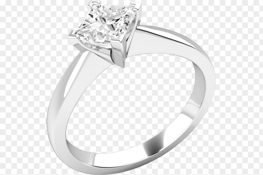 Princess Cut Diamond Engagement Ring Solitaire Tension PNG