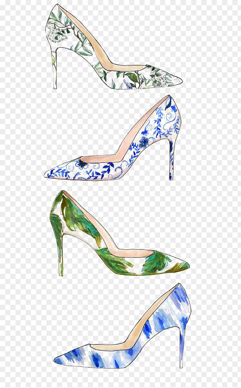 Blue And White High Heels High-heeled Footwear Designer Fashion Illustration PNG