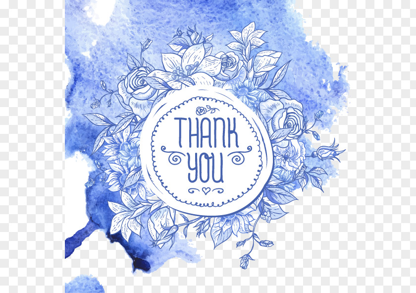 Blue Watercolor Flowers ThankVector Material Painting Drawing Flower Royalty-free PNG