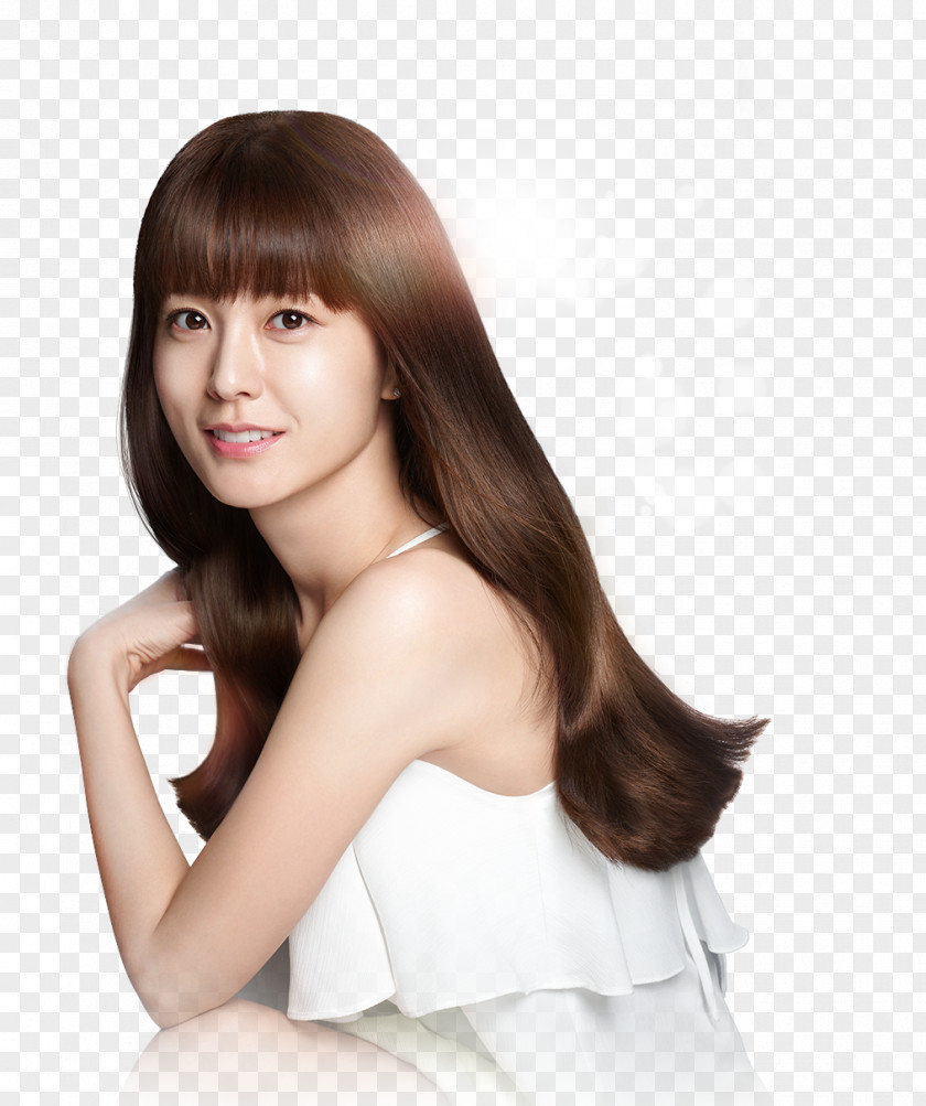 Skin Model Long Hair Coloring Step Cutting Layered Bangs PNG