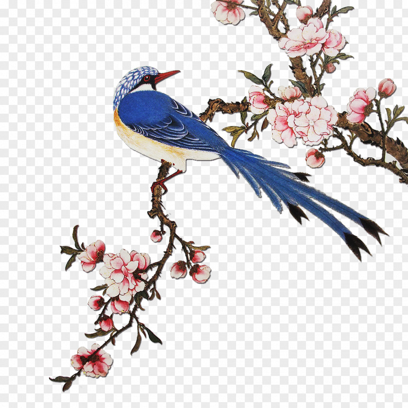 Chinese Flowers And Birds China Flowering Peach Trees Paper Painting PNG