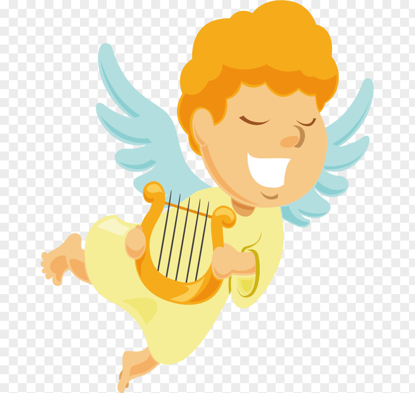 Little Angel Playing Harp Clip Art PNG