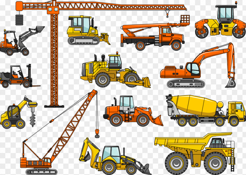 Vector Heavy Machinery Vehicles Equipment Architectural Engineering Excavator Loader PNG