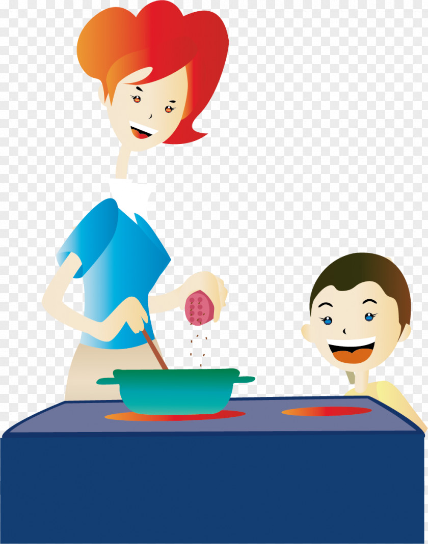 Little Boy Cooking Housewife Illustration Cartoon Woman Child PNG