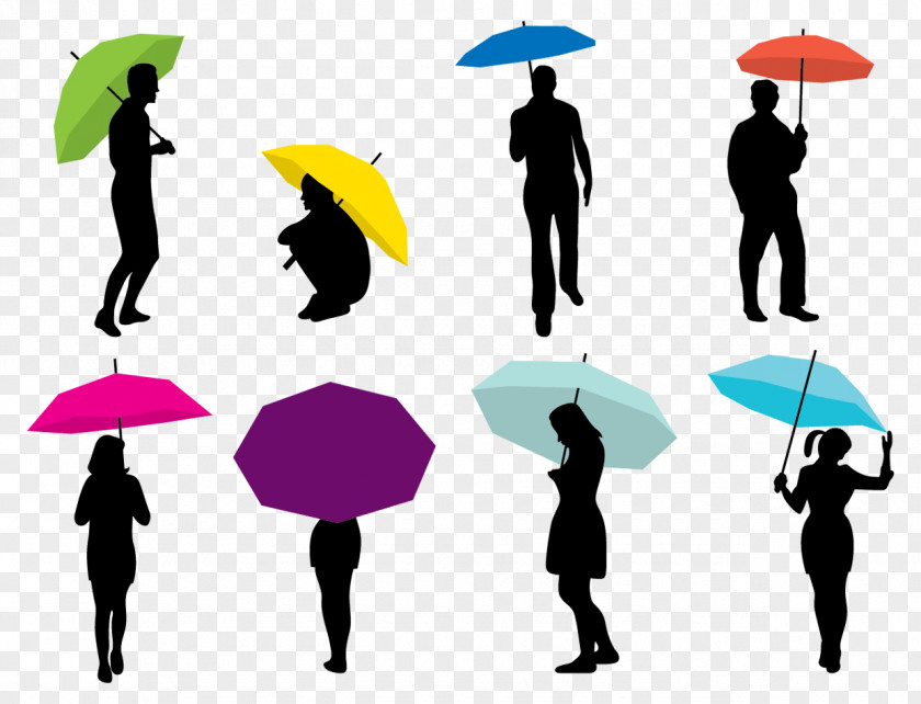 Vector People Walking In The Rain Silhouette Umbrella Woman PNG
