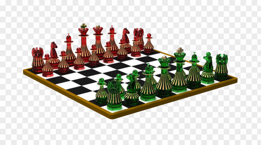 The Red And Green Two On Chessboard Chess Piece Three-dimensional Illustration PNG