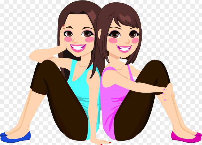 The Twins Sitting On Ground Cartoon Stock Photography Clip Art PNG
