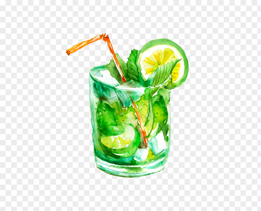 Mojito Cocktail Juice Drawing Watercolor Painting PNG