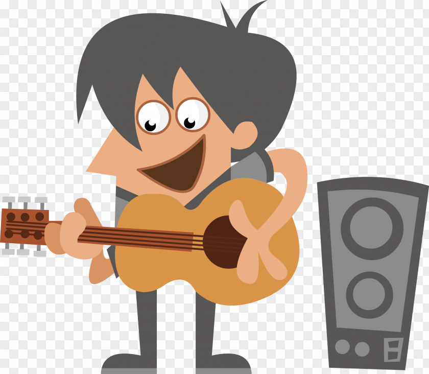 Little Boy Playing Guitar Vector Clip Art PNG