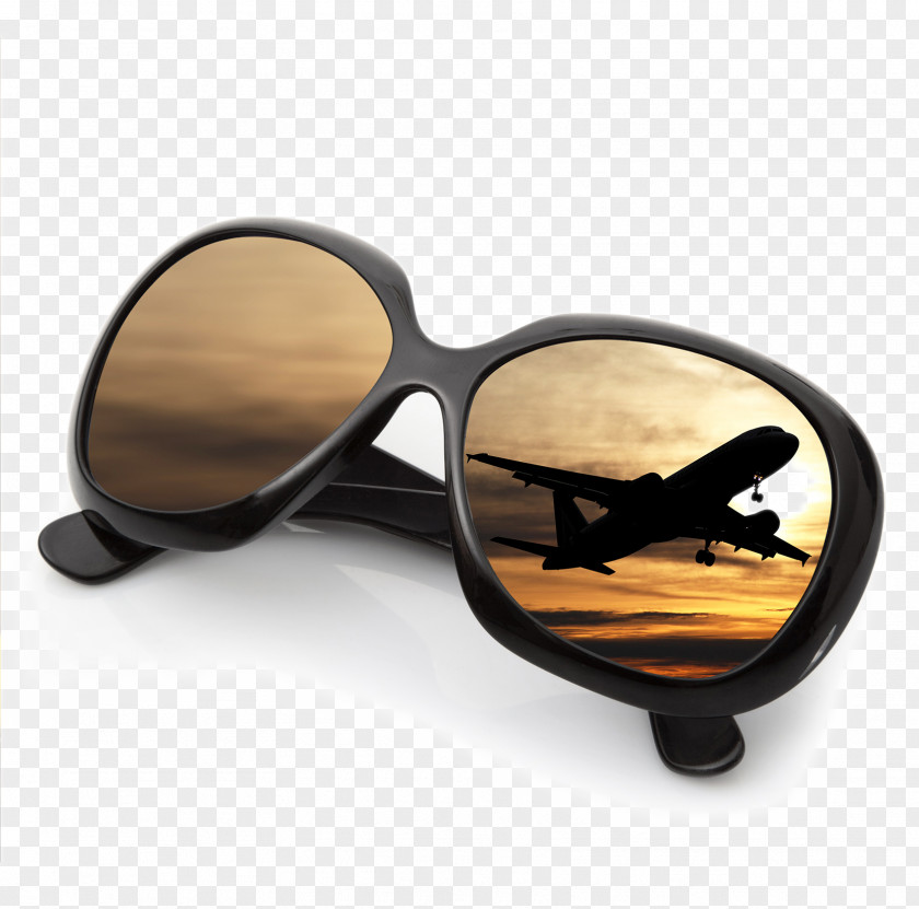 Sunset In Sunglasses And Aircraft Clip Art PNG