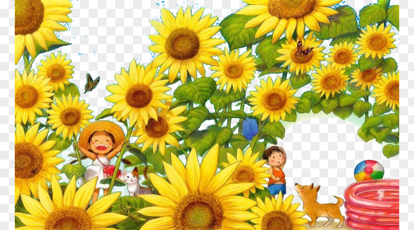 Sunflower Forest Common Cartoon Painting Illustration PNG