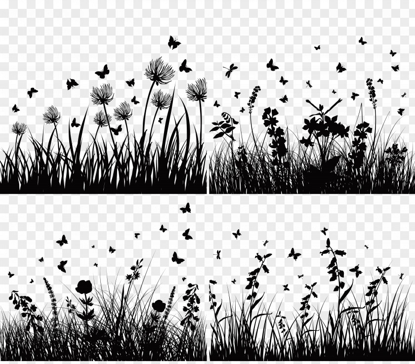 Dandelion Flowers And Butterfly Silhouettes Flower Silhouette Royalty-free PNG