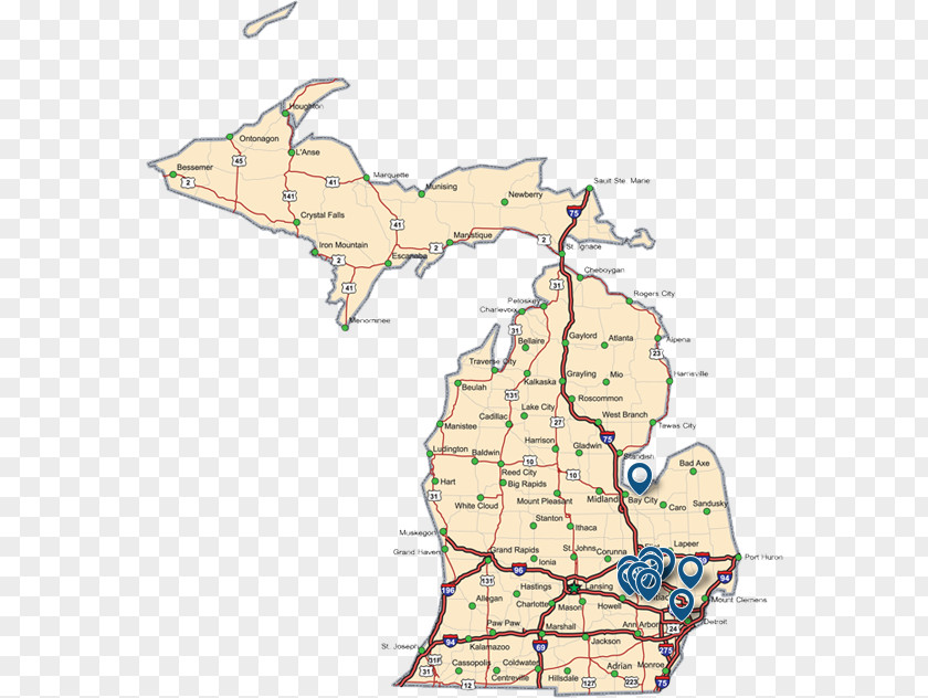 Map Road Upper Peninsula Of Michigan City PNG