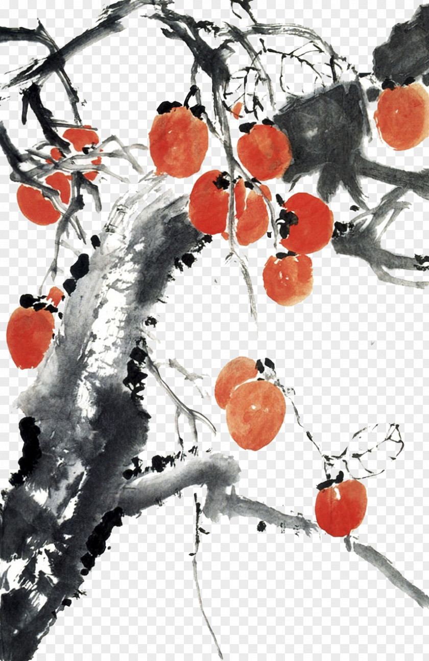 Pomegranate Tree Ink Painting U5b59u5176u5cf0u96b6u4e66u4f5cu54c1u96c6 Wash Bird-and-flower Chinese PNG