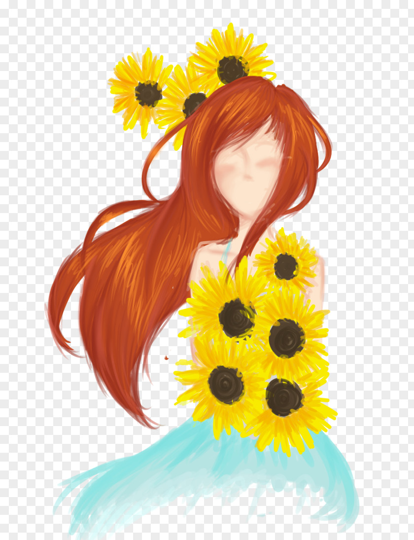 Hair Floral Design Long Coloring PNG