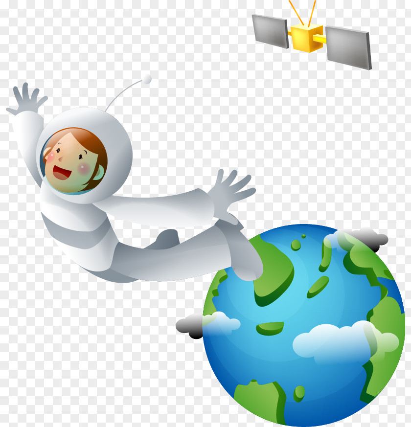 Hand-painted Vector Astronaut Cartoon Outer Space Illustration PNG