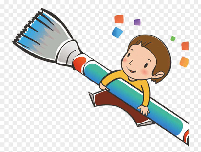 A Child Holding Brush Clip Art PNG