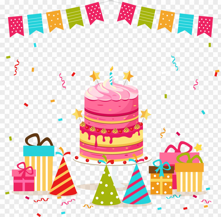 Vector Hand Painted Birthday Celebration Cake Clip Art PNG
