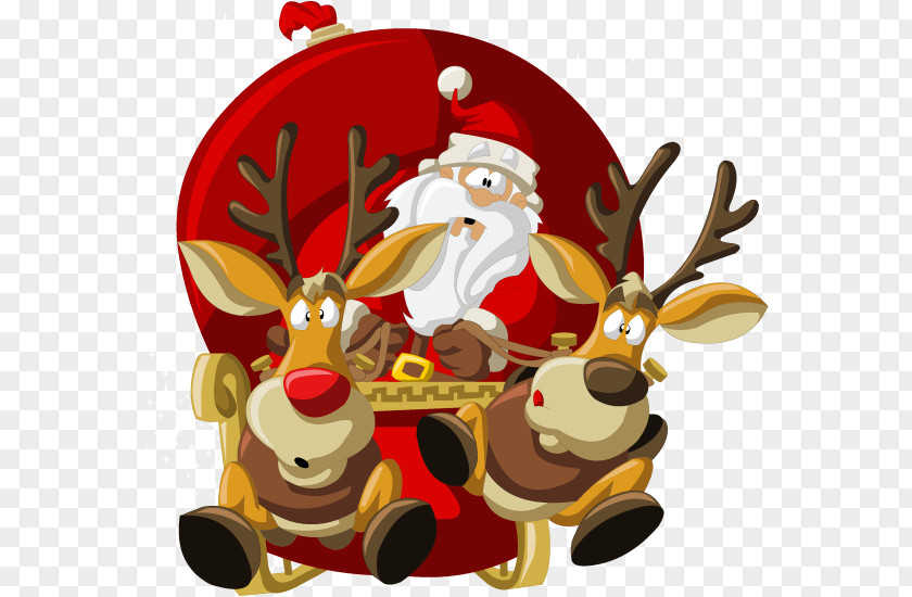 Vector Santa And Elk Claus Village Reindeer Christmas Clip Art PNG