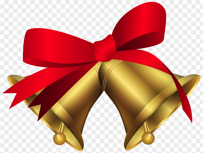 Christmas Bells With Red Bow Clip Art Image Gold PNG