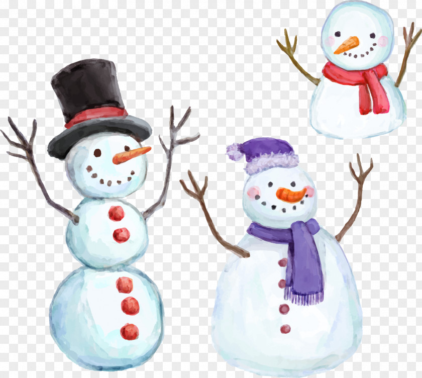 Painted Christmas Snowman Watercolor Painting PNG