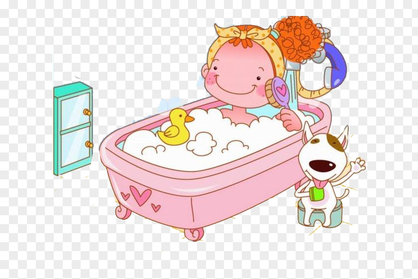 Pink Bathtub Bathing Cartoon Illustration PNG